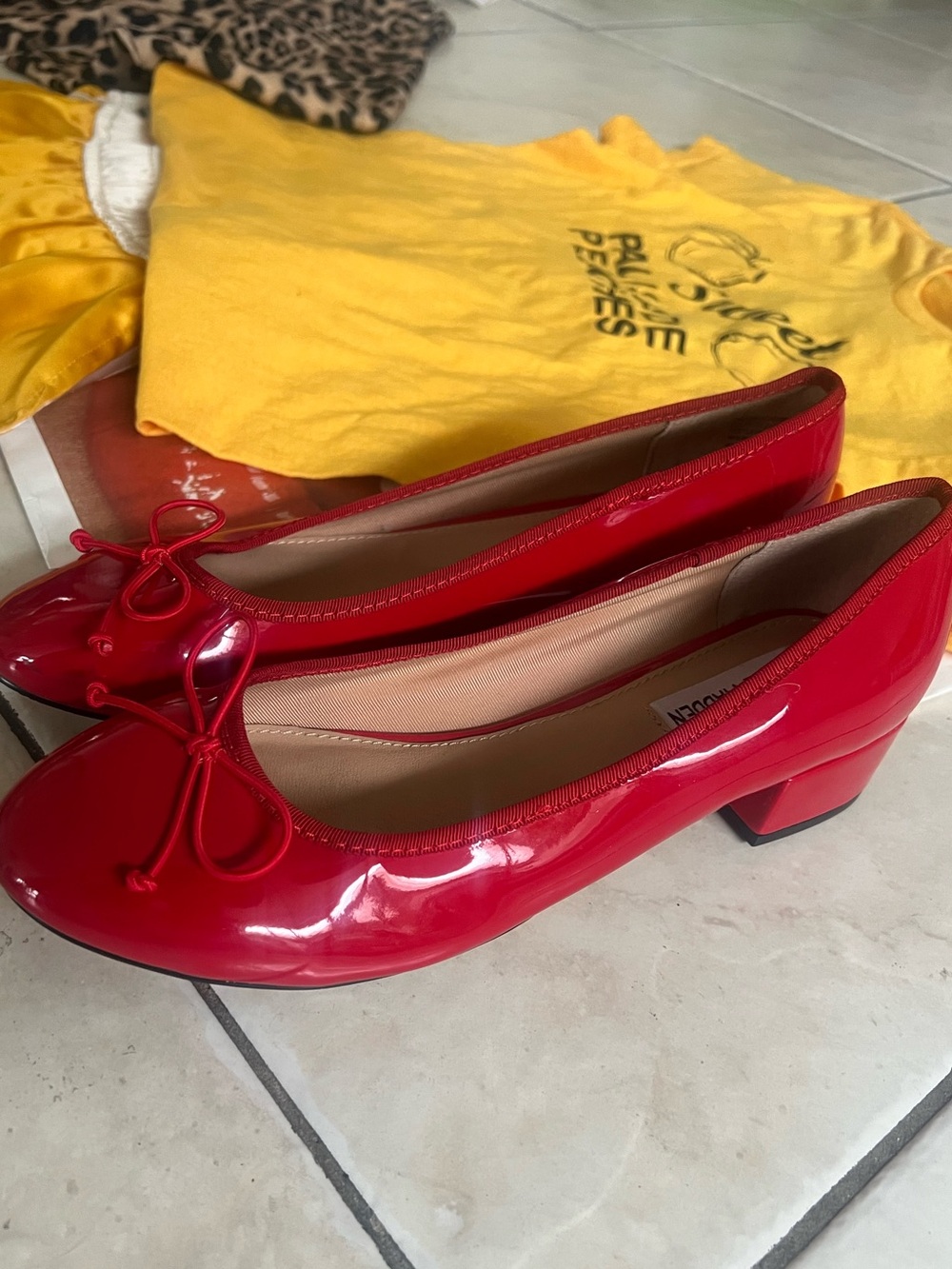 Steve Madden-Red Patent Low Block Heel Ballet Pumps